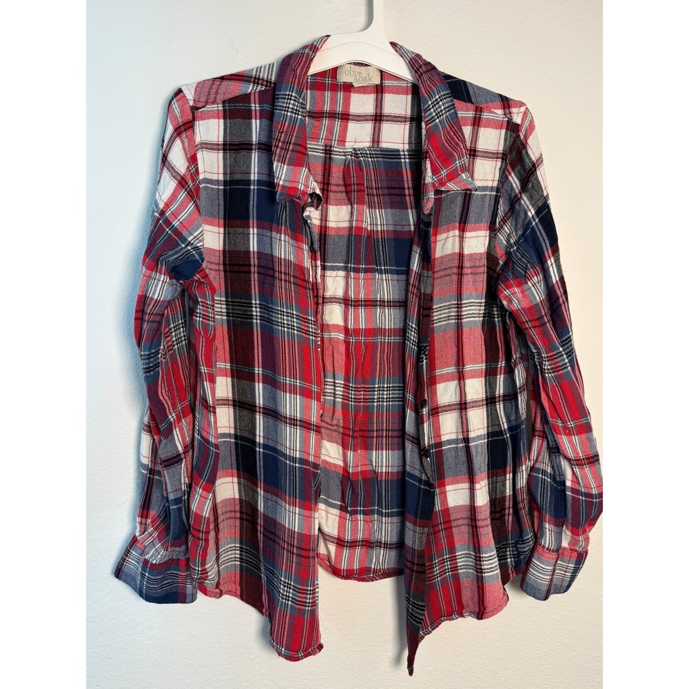 Olive & Oak Womens XXL Red Navy Blue White Plaid Long Sleeve‎ Button Down Shirt